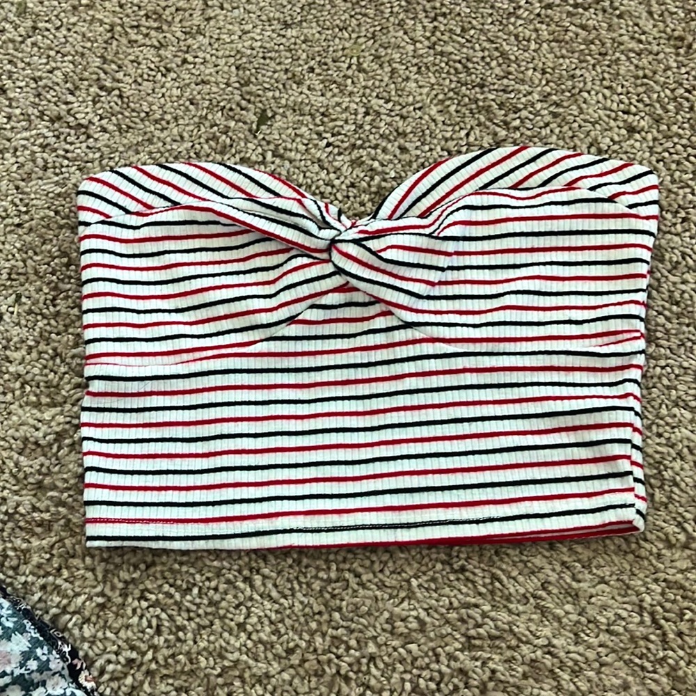 Bozzolo striped red black and white tube top, crop top